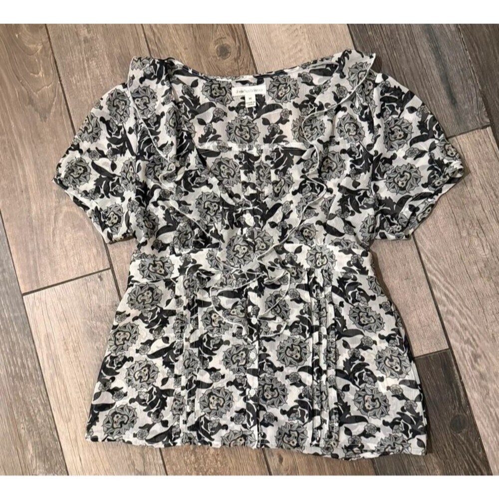 John Paul Richard Sheer Floral Blouse Size M